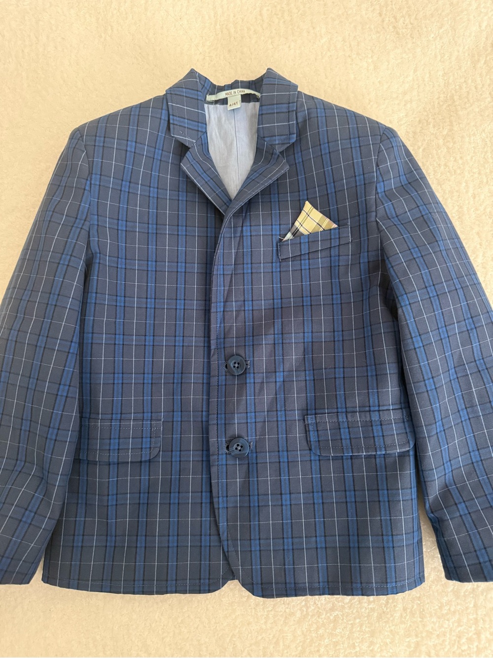 Class Club Boys' Navy Plaid Blazer with Blue Windowpane